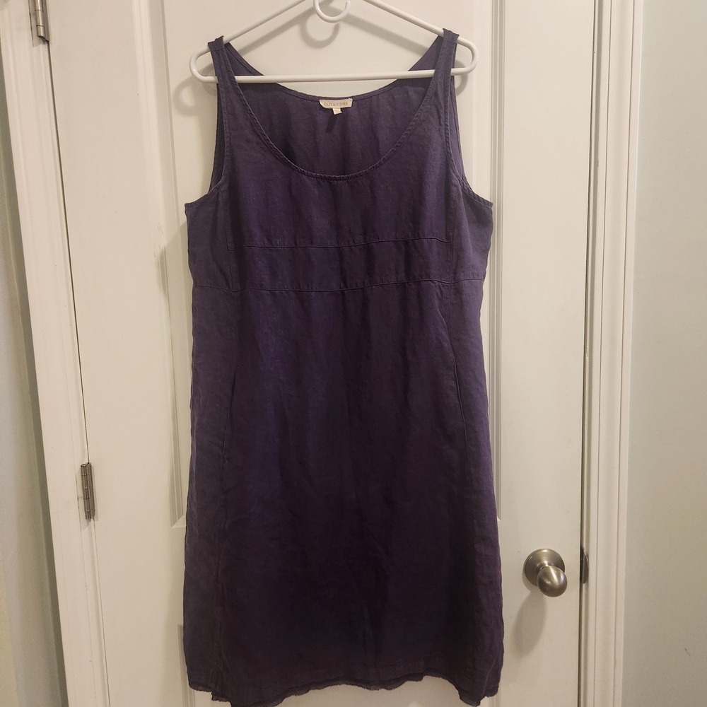 Eileen Fisher Purple 100% Linen Sleeveless Scoop Neck Shift Dress Large